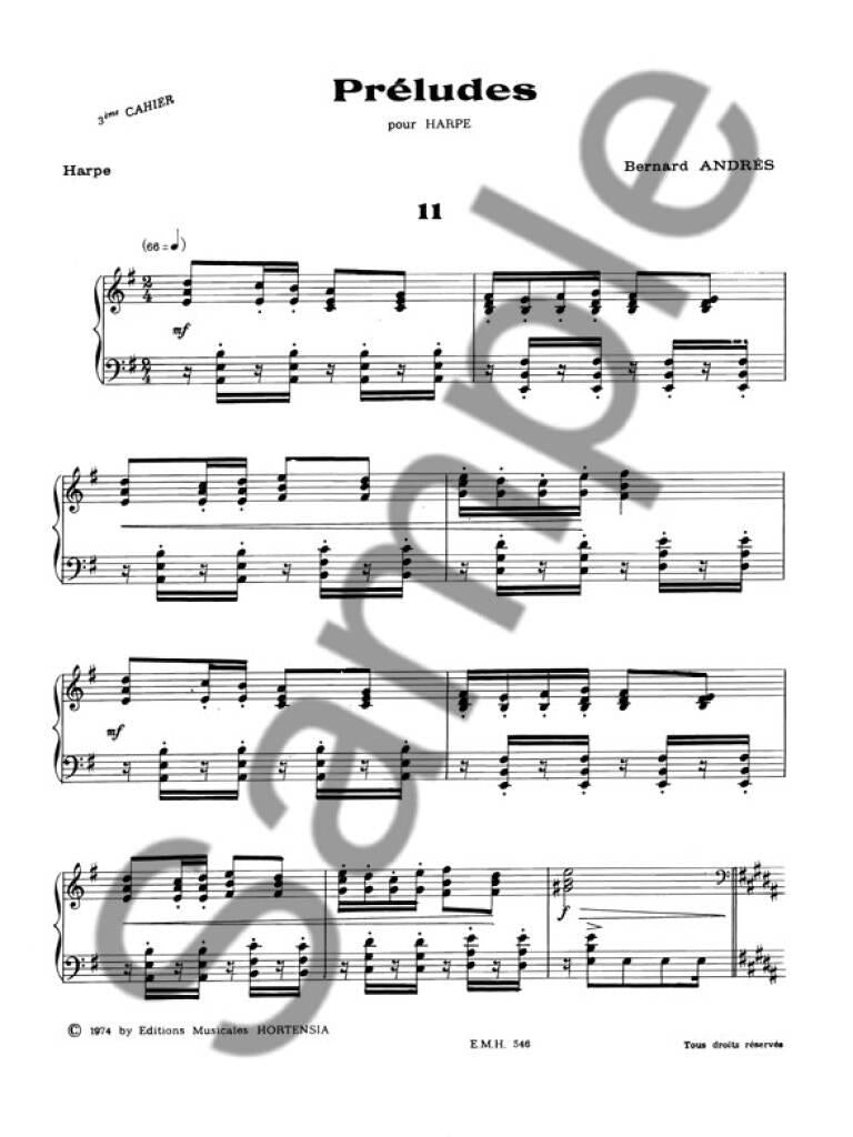Préludes 3ème Cahier - Harfe Solo - Bernard Andrès